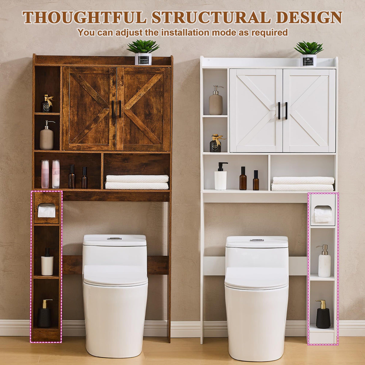 Viroformo Over The Toilet Storage Cabinet, Farmhouse Storage Cabinet 32 Inches Width Over Toilet with 2 Barn Door and Toilet Paper Holder Stand, White Toilet Rack for Bathroom, Laundry, Restroom Viroformo