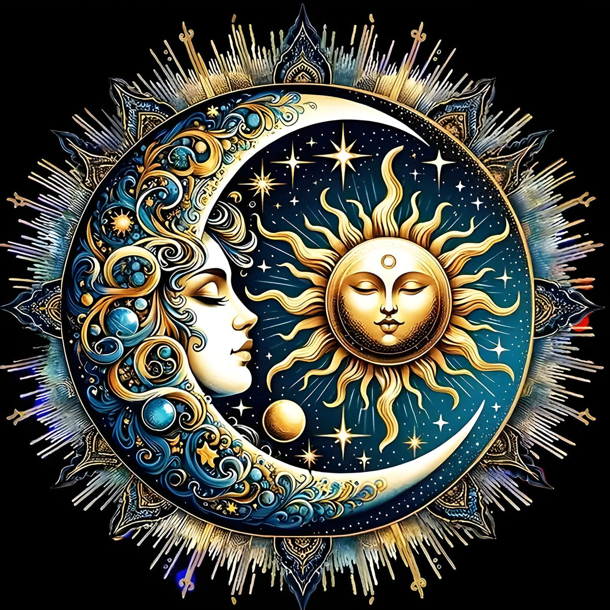 GDYEEH DIY 5D Sleepy Sun and Moon Diamond Art Kits, Round Full Drill Sparkling Diamond Painting Picture, Fantasy Diamond Painting Art Kits Craft for Adults Beginners, Home Wall Decor 12x12 inch GDYEEH
