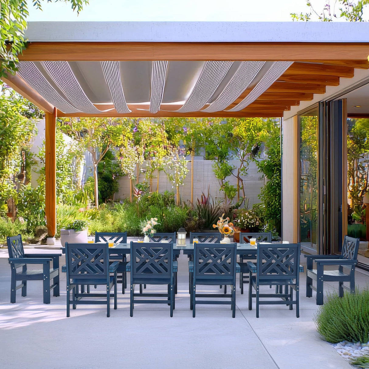 AXMOLM 12 Piece HDPE Outdoor Dining Set for 10, Patio HDPE Furniture Set with 2 Table and Umbrella Hole, Outdoor Table and Chairs for Garden, Poolside, Backyard, Deck AXMOLM