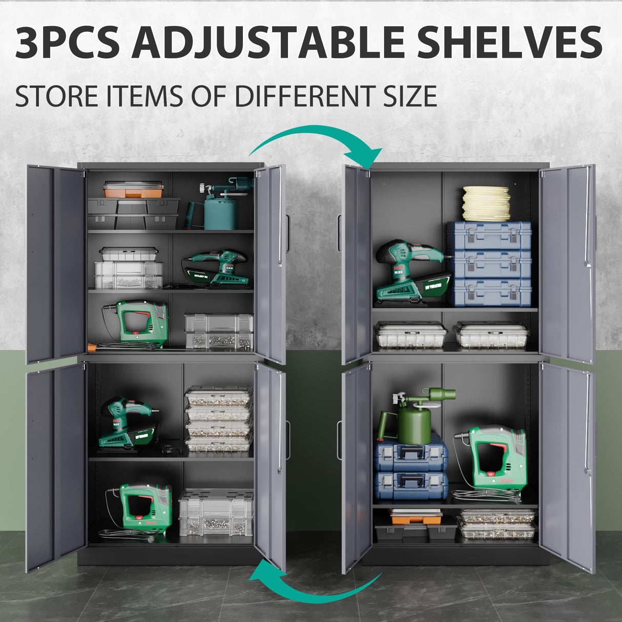 SISESOL Metal Storage Cabinet - 71 Inch Tall Large Steel Utility Locker with 3 Adjustable Shelves & Locking Doors - Garage Storage Cabinets for Tool Storage and Ammo Locker SISESOL