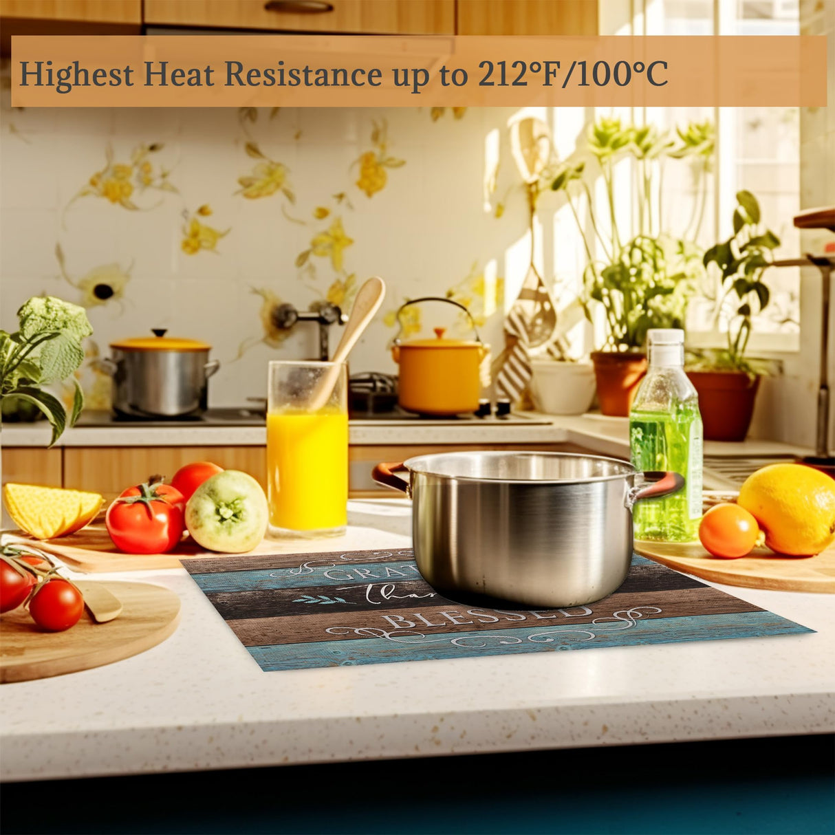 Thankful Grateful Blessed Placemats Set of 6 Place Mats for Kitchen Table Washable Farmhouse Linen Table Mats Dining Decoration 12x18 Inch UIUPRO