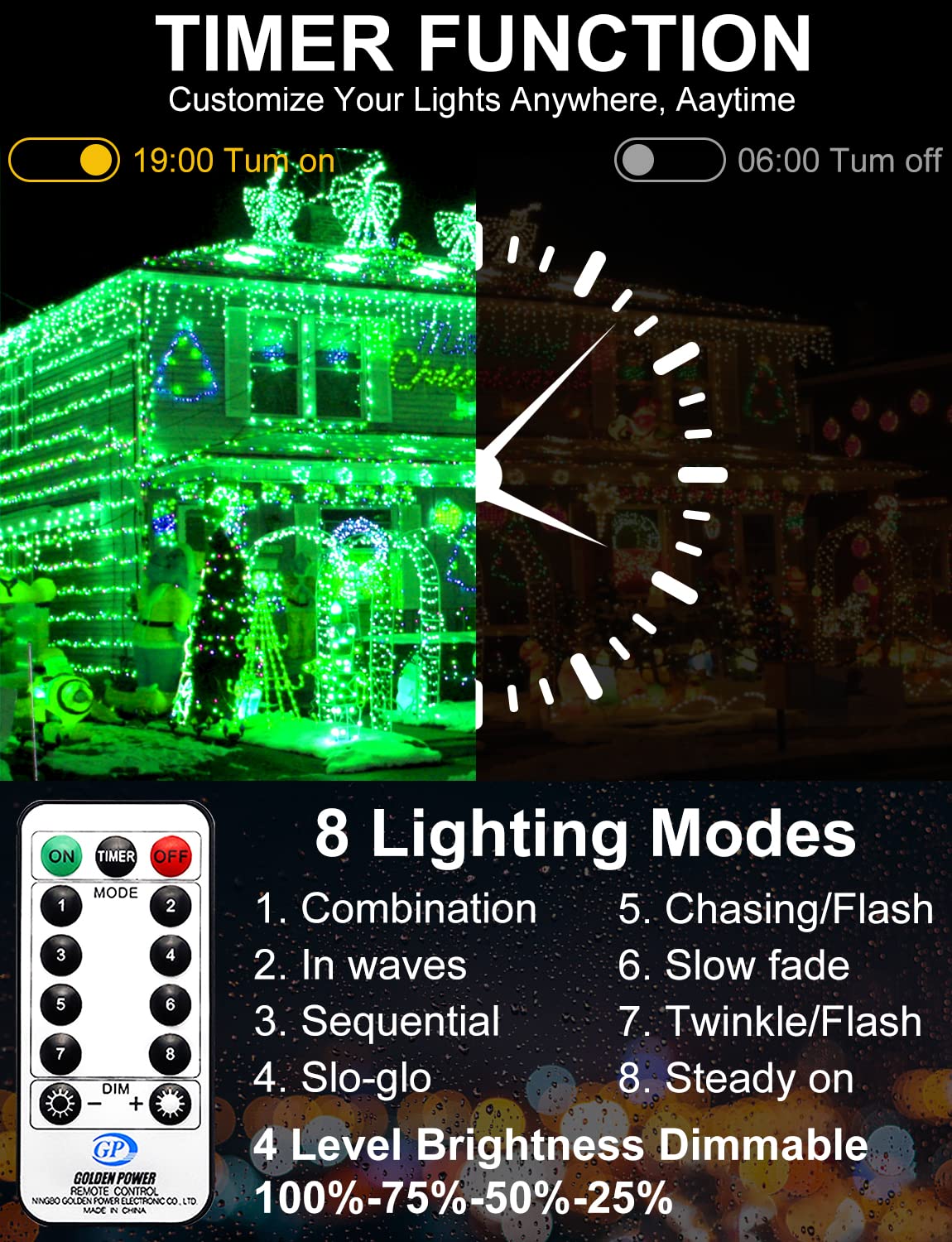 JXLEDAYY 1000 LED Christmas Lights, 403 FT Christmas Lights Outdoor Waterproof 8 Modes Timer LED String Lights for Xmas Tree Wedding Holiday Party Thanksgiving Decoration-Green JXLEDAYY