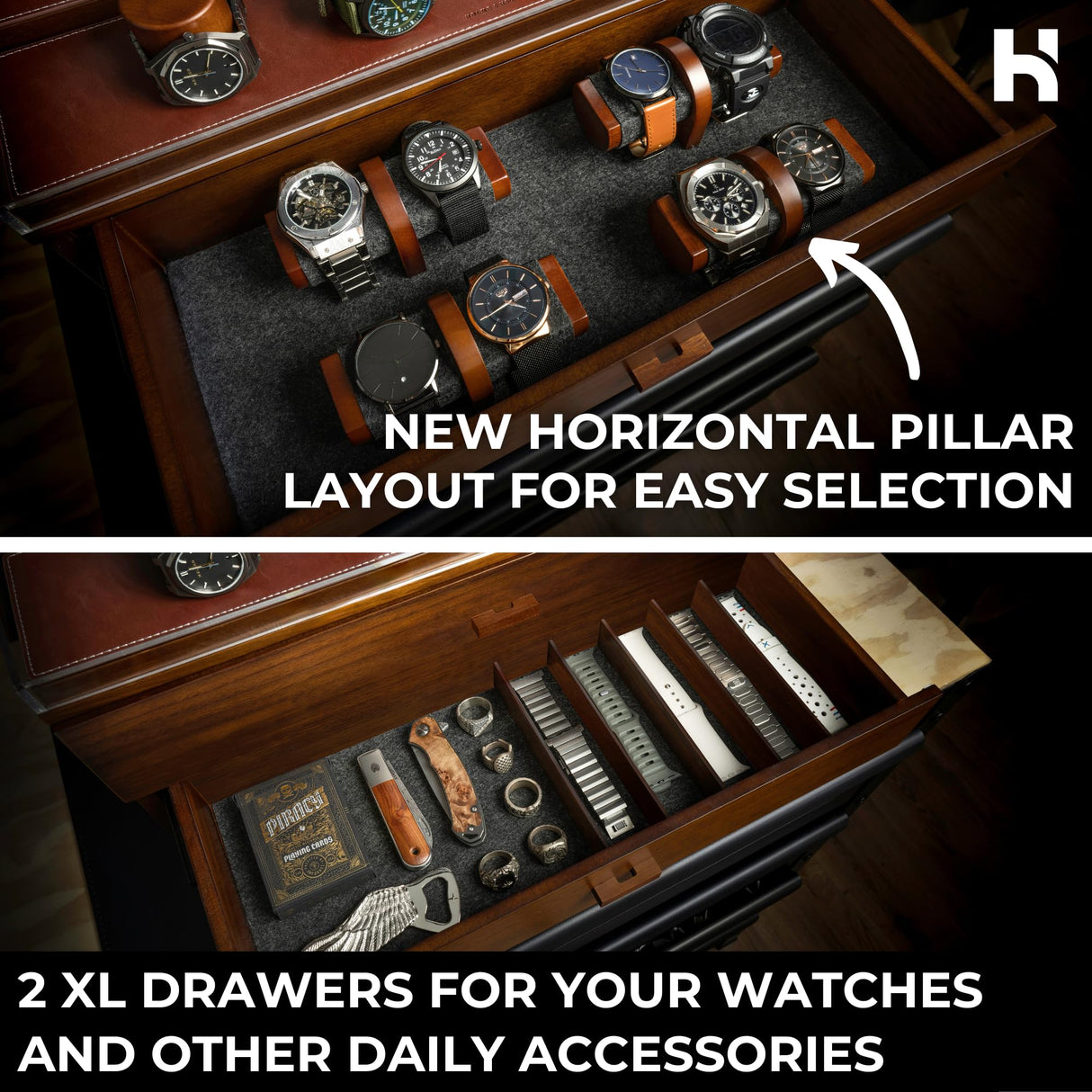 Holme & Hadfield Premium 17-Slot Wooden Watch Display Case – Extra Large Handcrafted Men’s Watch Box with Two Drawers – Father’s Day Gift for Crazy Collectors – Luxury Built to Last Holme & Hadfield