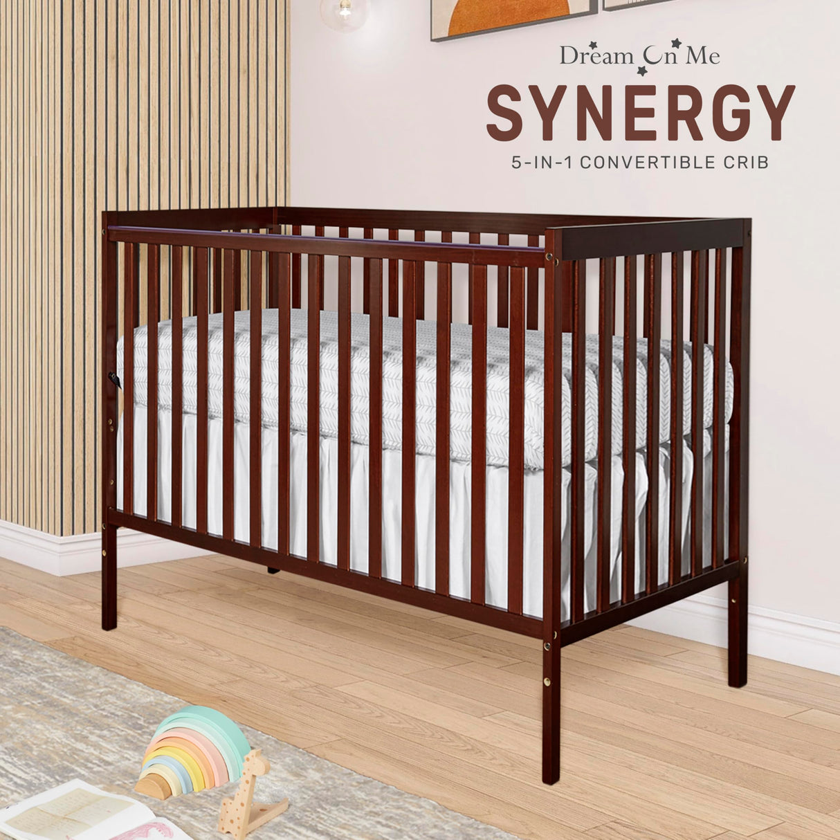 Dream On Me Synergy 5-In-1 Convertible Crib In Espresso, Greenguard Gold Certified Dream On Me
