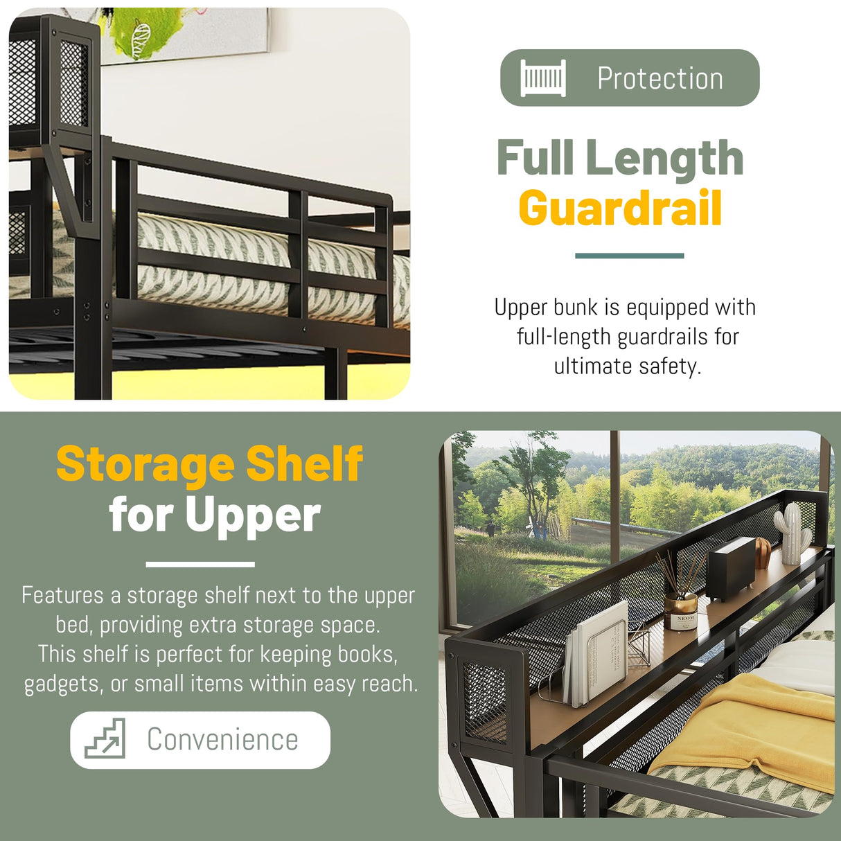 Mirightone Gaming Queen Loft Bed with Desk and Stairs, Metal Lofts Bed Queen Size with Upper Storage Shelf, High LoftBed with Light, USB Charging Station and Wardrobe for Adults, Teens, Black Mirightone