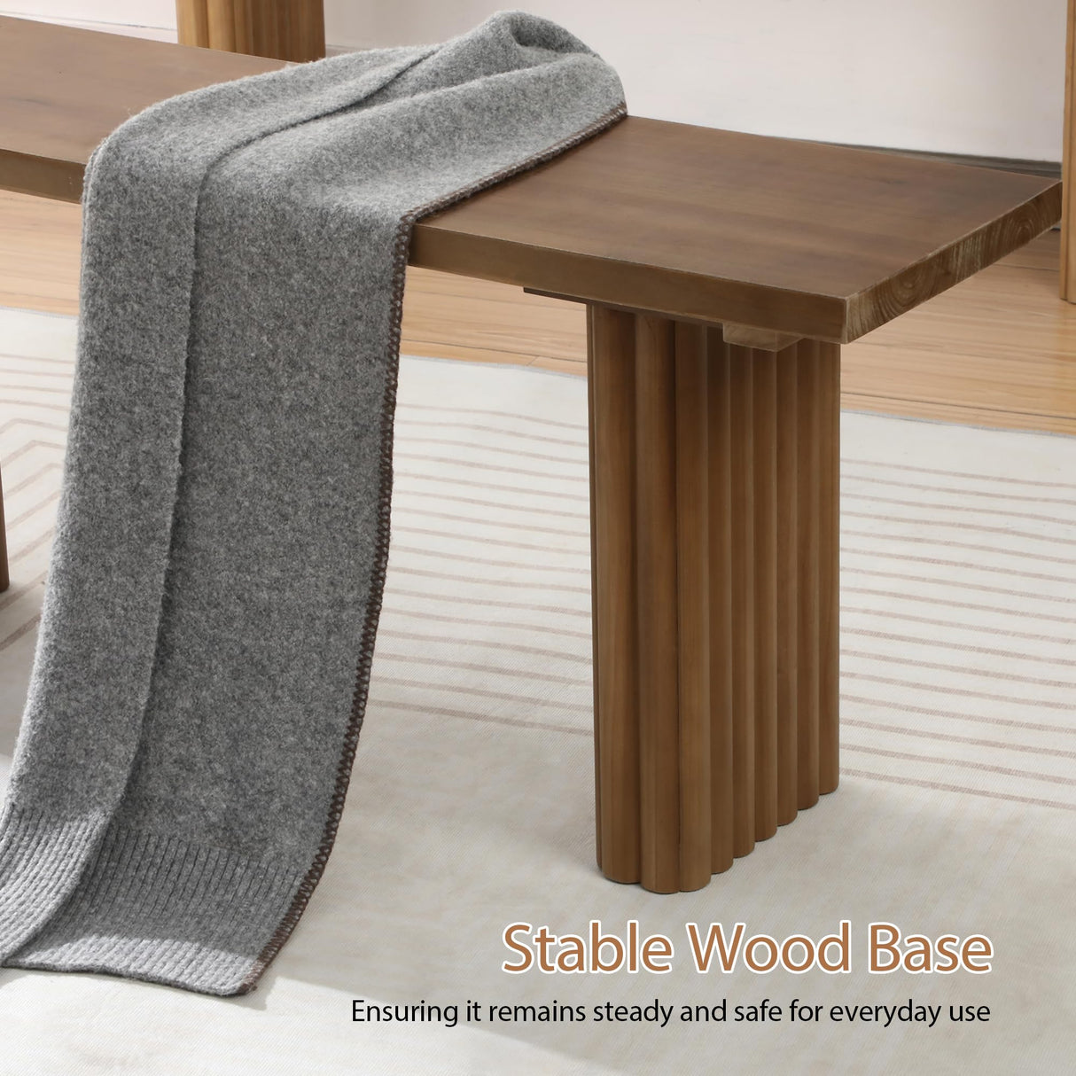 WINWY Solid Wood Entryway Bench - 43.3" Fluted Farmhouse Bench, Indoor Long Dining Bench Seat Narrow End of Bed Bench for Entry Way, Kitchen, Living Room and Bedroom, Brown WINWY