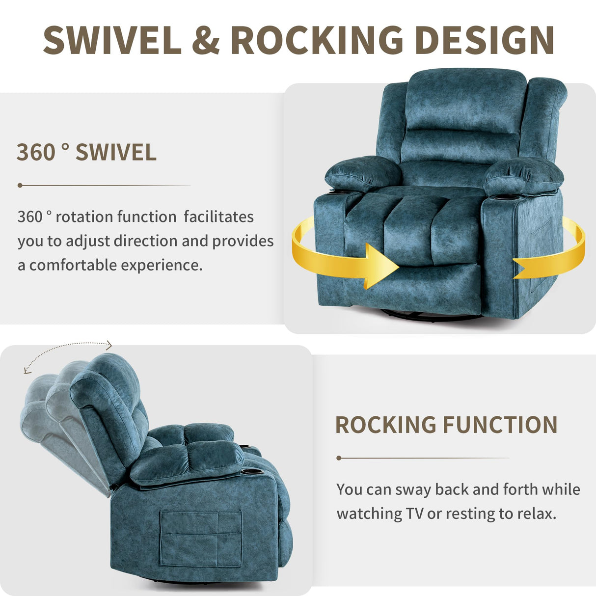 HOMYEDAMIC Recliner Chair Rocker Modern Ergonomic Lounge 360 Degree Swivel Single Sofa Seat Living Room Lounge Recliners (360 Swivel, Blue Green-A - Flannel) HOMYEDAMIC