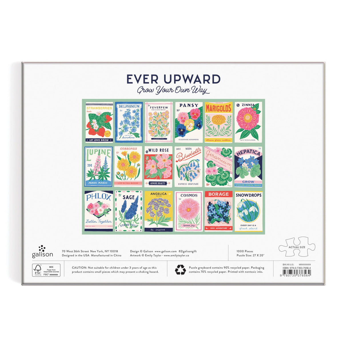 Galison Ever Upward – 1000 Piece Puzzle Fun and Challenging Activity with Bright and Bold Artwork of Vintage Style Flower Seed Packets for Adults and Families Galison