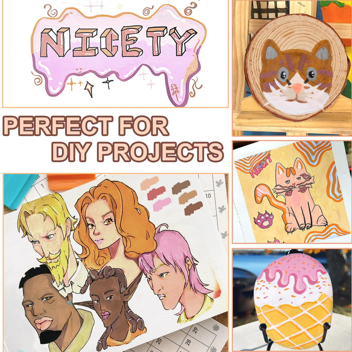 NICETY 32 Acrylic Paint Markers Paint Pens Skin Tone Series Set Brush Tip & Fine Tip for Rock Painting, Wood, Canvas, Glass, Mugs, Metal, DIY Projects(Skin) NICETY