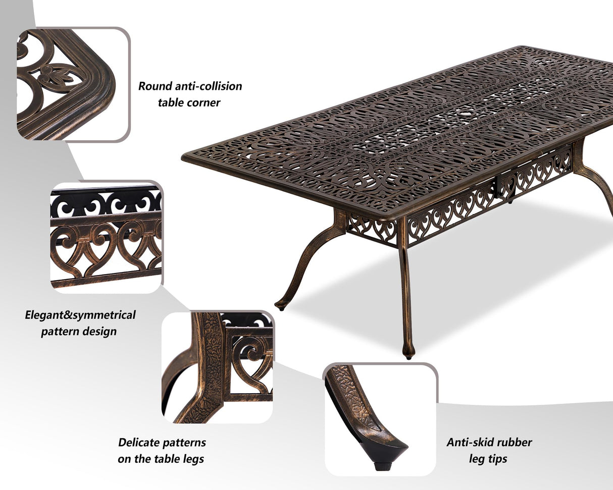 Grepatio 9 Piece Cast Aluminum Patio Furniture Set Outdoor Dining Set Bistro Furniture Set with 8 Armchairs and Dining Table, 8 Cushions for Backyard Garden Poolside (Khaki) Grepatio