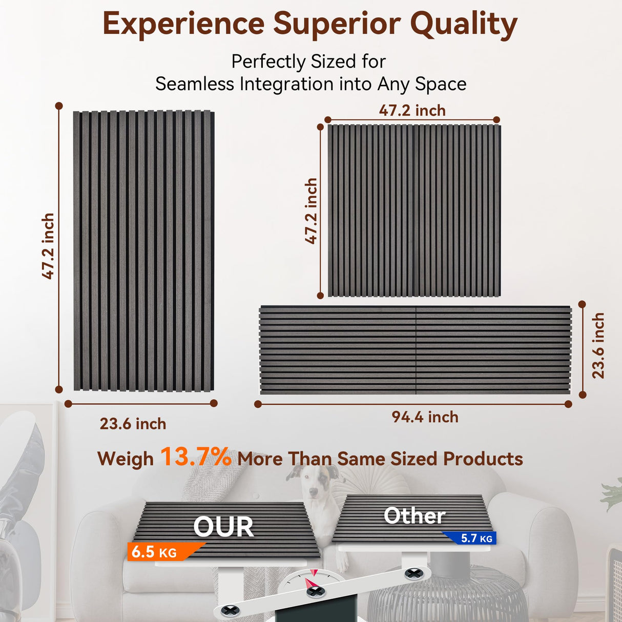 Wood Slat Panels, Interior Wall Decor Easy Installation, Soundproof Slatted Wall Panels 3D Acoustic Decoration for Office, Meeting Room, Café, Bars, Restaurant & Home, Deep Gray 2 Pcs 47.2×23.6 in WoveN SounD