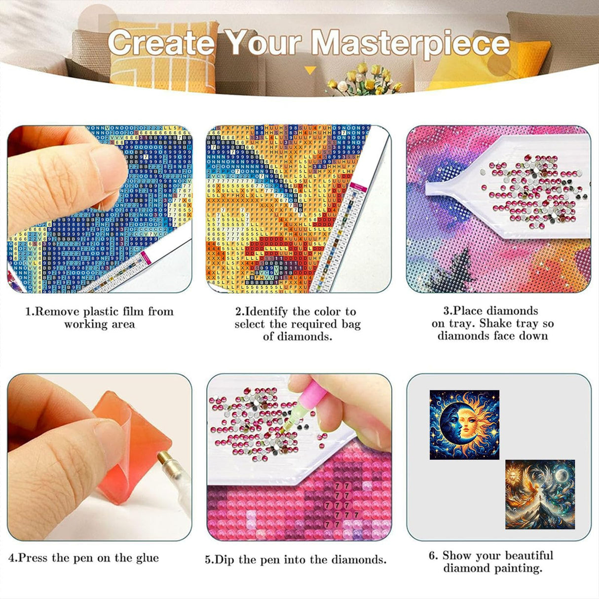 Sun and Moon Diamond Art Kits for Adults - 2 Pack Diamond Painting Kits for Adults,DIY 5D Diamond Painting with Round Gem Art Kits for Adults for Gift Home Wall Decor 14x14 Inch YarnWhimsy