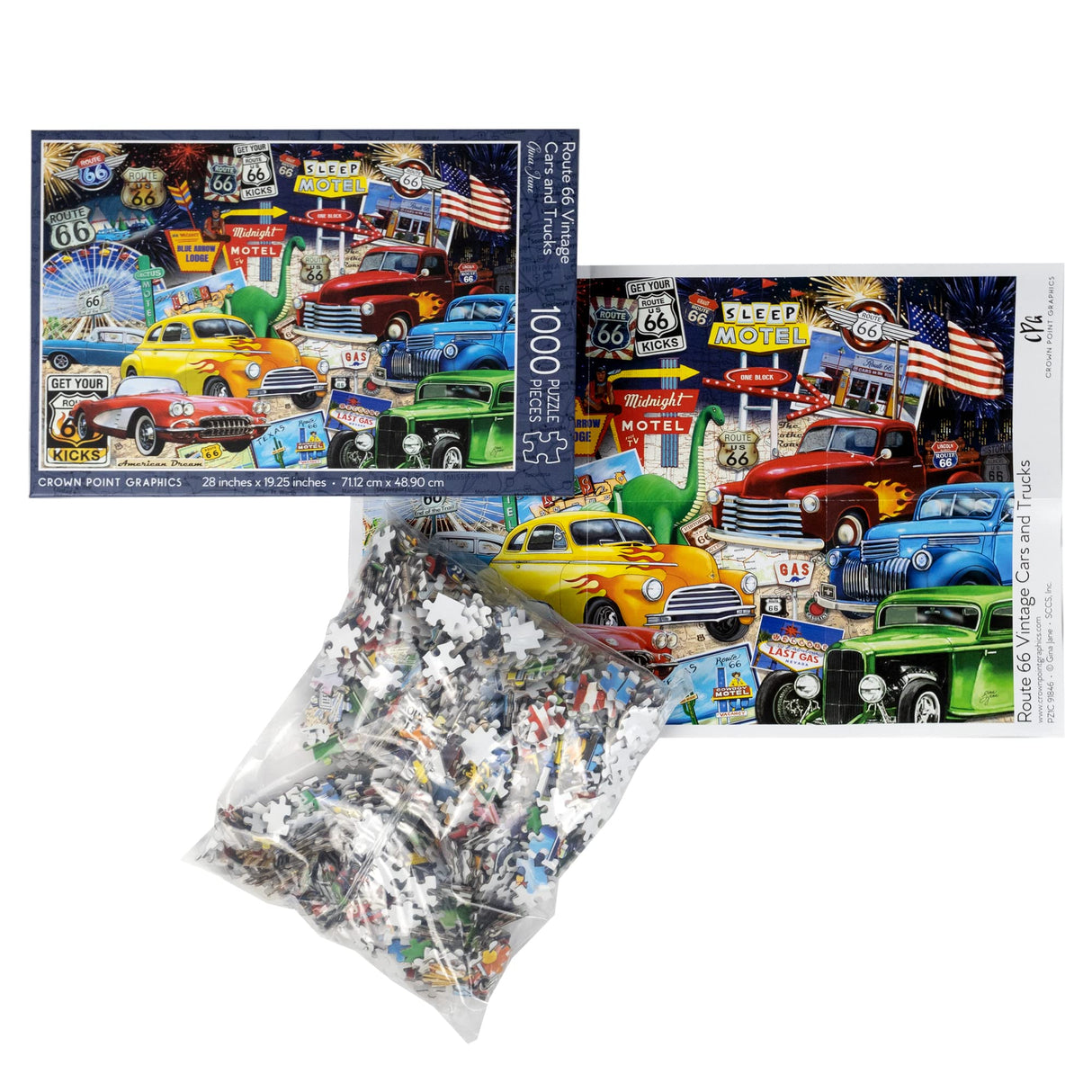 Crown Point Graphics Route 66 Vintage Cars and Trucks Puzzle, 1000 Piece Jigsaw Puzzle Crown Point Graphics