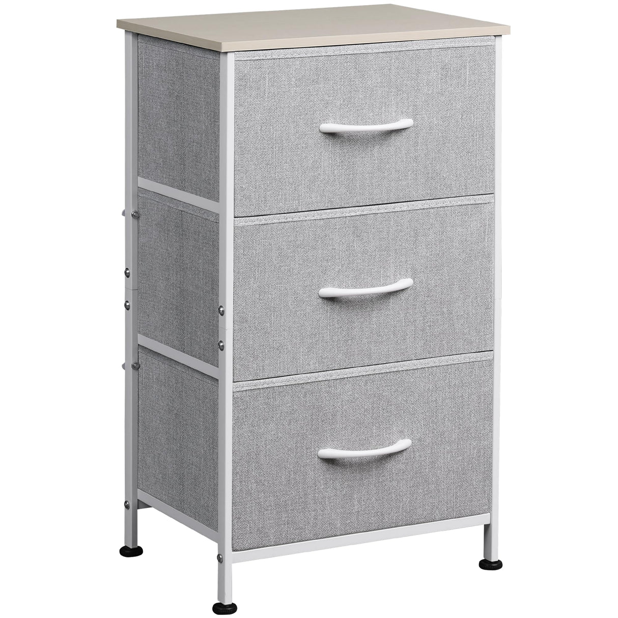 WLIVE Nightstand with 3 Drawers, Fabric Dresser, Organizer Unit, Storage Dresser for Bedroom, Hallway, Entryway, Closets, Sturdy Steel Frame, Wood Top, Easy Pull Handle, Light Grey WLIVE
