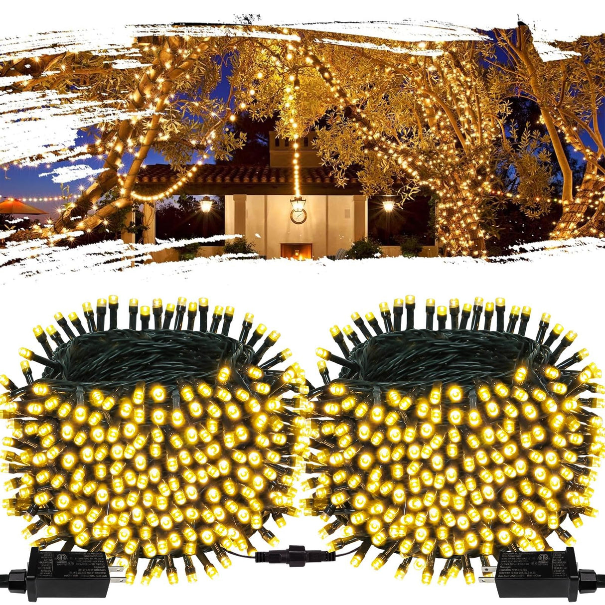 OZS Upgraded 2Pack 164ft 400 LED Christmas String Lights Outdoor/Indoor, Extendable Fairy String Lights, Waterproof 8 Modes Green Wire Tree Lights for Holiday Party Christmas Decorations (Warm White) OZS