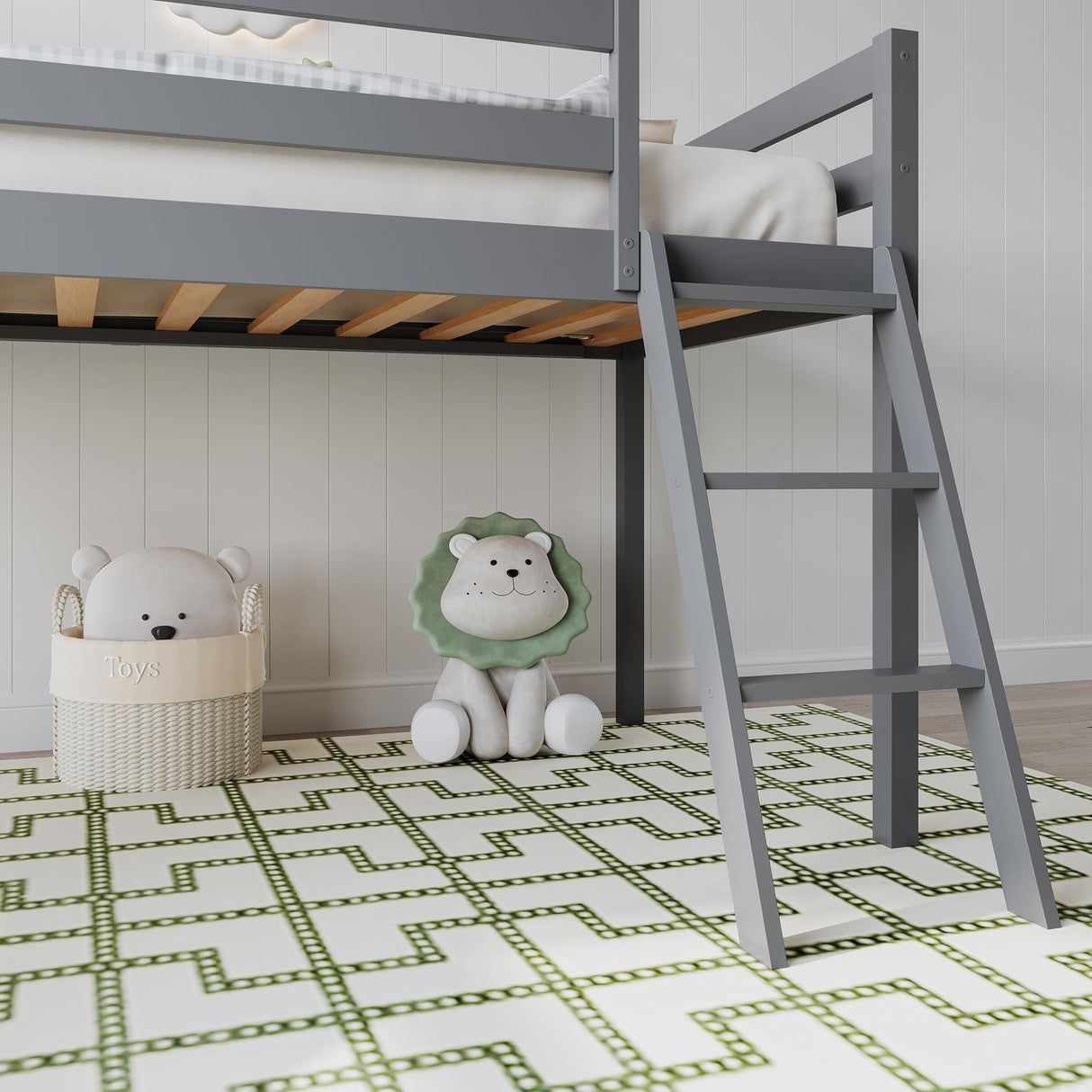 Callales Grey Twin Solid Wood Loft Bed with Slide & Removable Ladder Callales