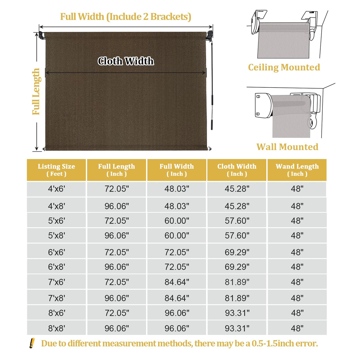 Shade&Beyond Outdoor Roller Shades 8' W x 8' H Patio Roll Up Blinds 220GSM Shade Cloth Roll for Porch Gazebo Pergola Balcony Backyard, Spliced of Two Sections, Mocha Shade&Beyond