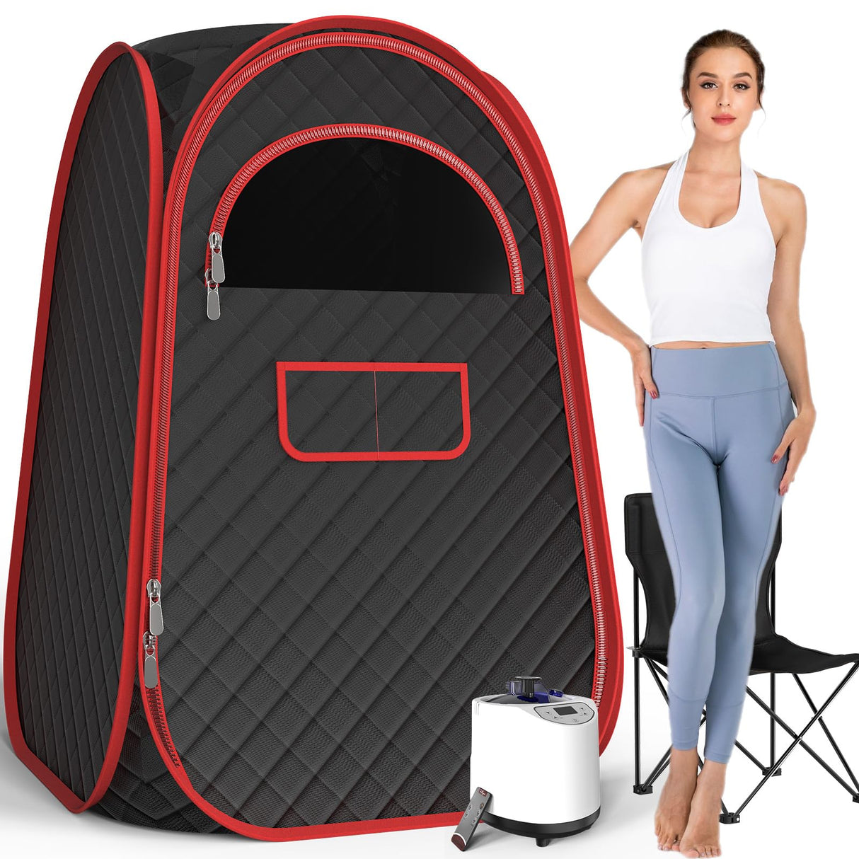 AgiiMan Portable Sauna Box - Full Body Steam Sauna, Portable Sauna for Home with 2.6 L 110V Steamer, Remote Control, Easy to Carry Sauna Tent for Indoor, Gym, Pilates, Hot Tubs AgiiMan