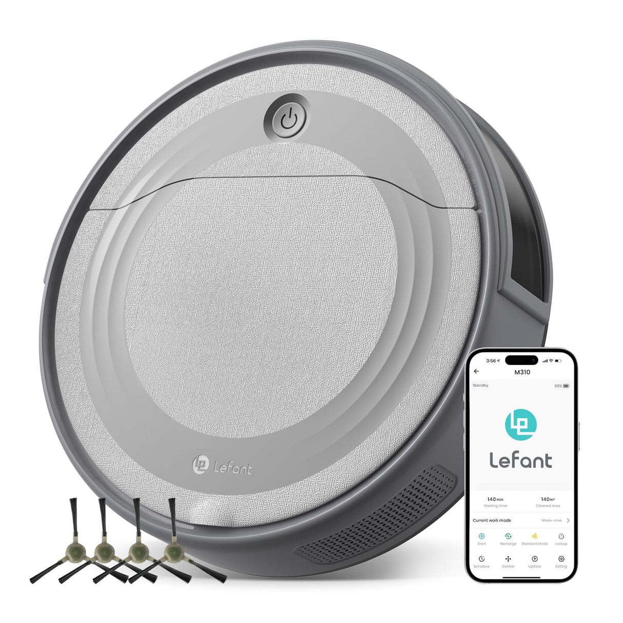 Lefant M310 Robot Vacuum Cleaner,4500Pa Strong Suction, Slim Design, Quiet, PreciSense Obstacle Avoidance, WiFi/App/Voice Control, 160-Min Runtime, Self-Charging, for Pet Hair and Hard Floors, Gray Lefant