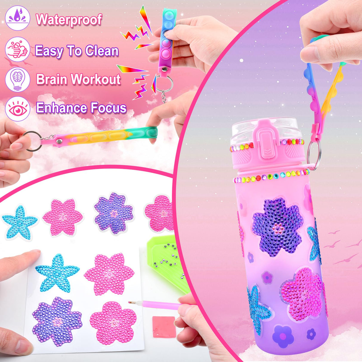 ASIOWELY Decorate Your Own Water Bottle Kits for Girls Age 4-12, Flower Diamond Painting Art and Crafts Gift for Boys Age 4-6-8-10, Fun Gifts Toys for School Birthday Christmas ASIOWELY
