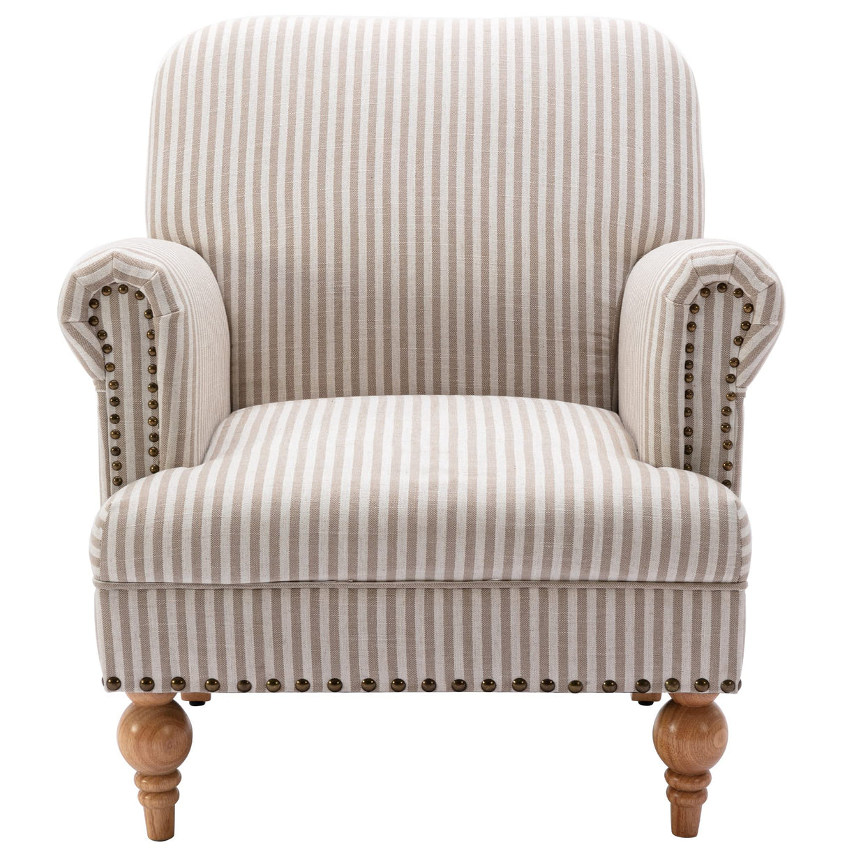 DM-Furnitue Wide Armchair Modern Linen Accent Chair Comfy Reading Chairs Upholstered Lounge Chair Single Sofa Couch for Bedroom/Living Room, Beige with Stripe DM Furniture