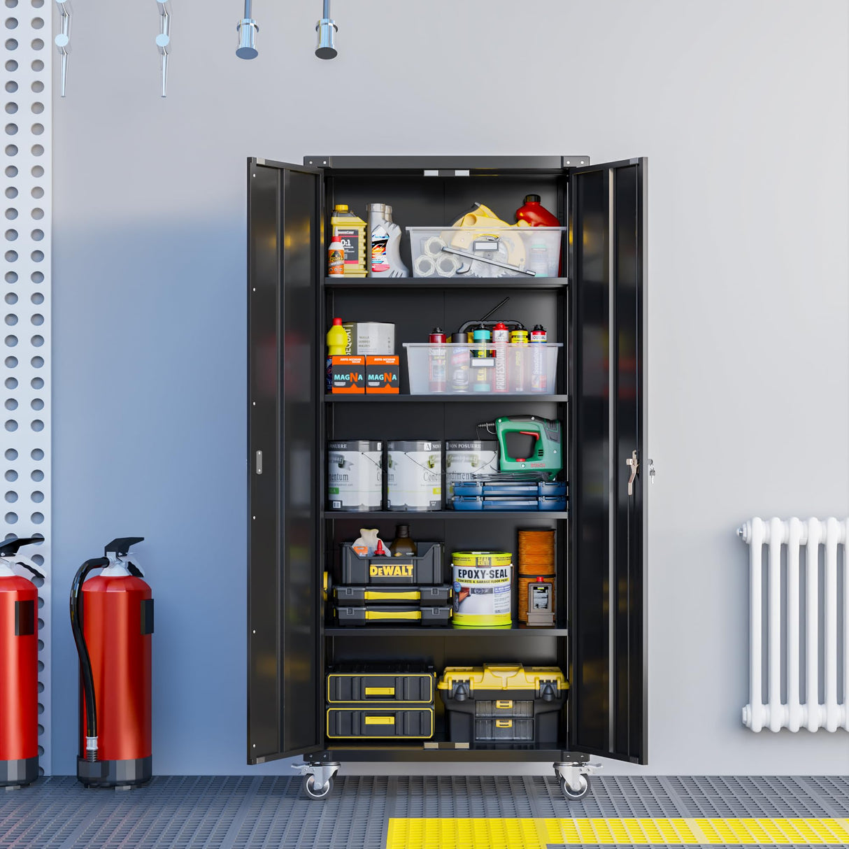 UINSOO 72" Tall Black Metal Storage Cabinet with Wheels, Rolling Storage Garage Cabinet with Adjustable Shelves and Door for Garage, Office, Kitchen, Laundry Room, Assembly Required UINSOO