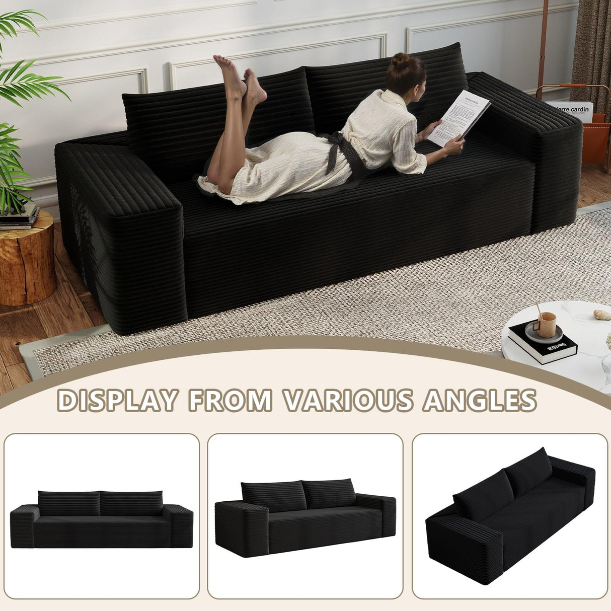 HZANHY 63" Loveseat Sofa, Boneless Loveseats for Living Room, No Assembly Required Corduroy Love Seat for Small Spaces, Bedroom, Apartment, Office, Black HZANHY