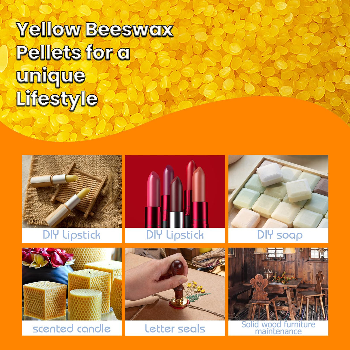 5LB Yellow Beeswax Pellets Food Grade Beeswax Triple Filtered Beeswax for Candle Making Beeswax Pastilles for DIY Creams Lotions Lip Balm Soap WuNa