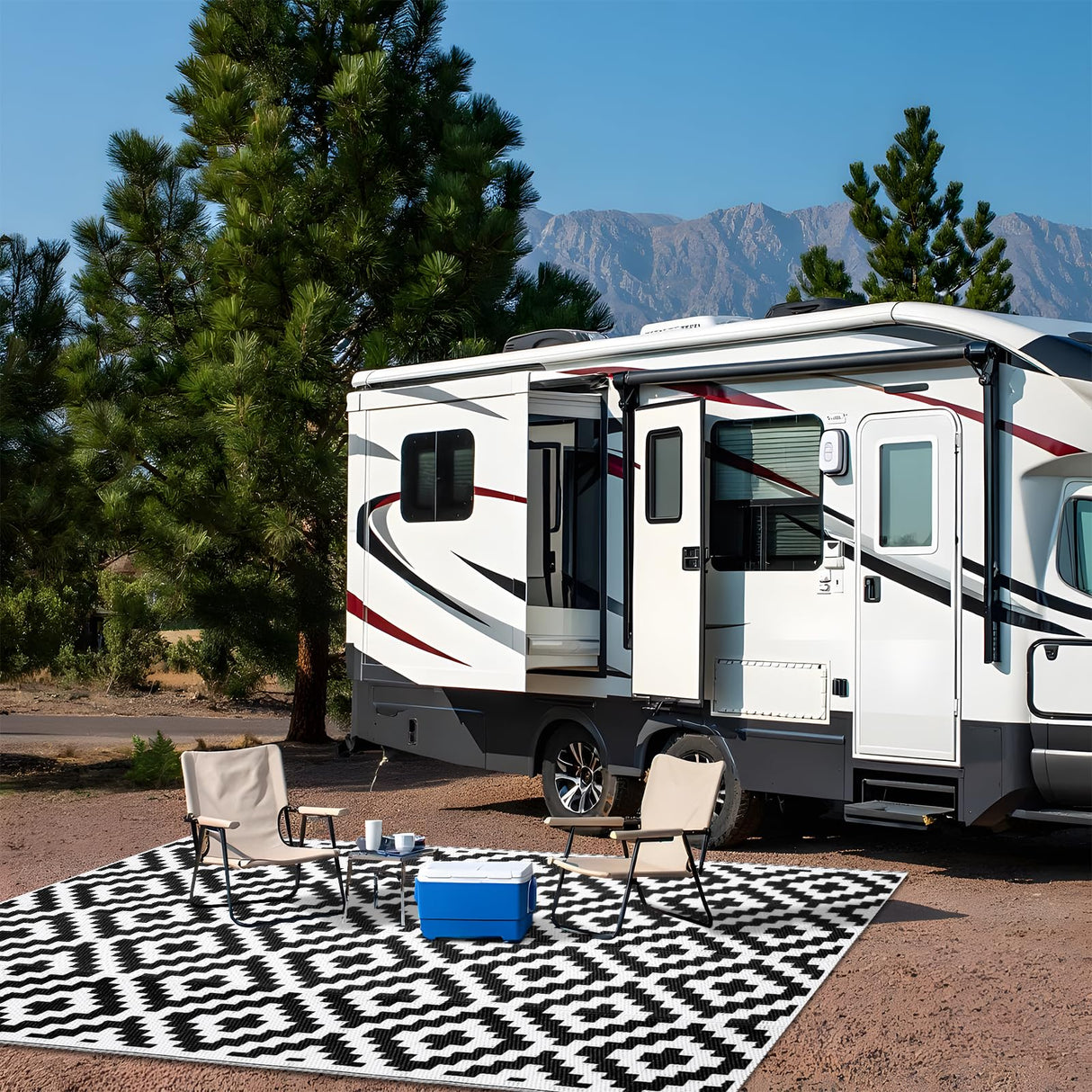 OLANLY Waterproof Outdoor Rug 5x8 ft, Outdoor Plastic Straw Rug for Camping, RV Mat Outside, Indoor Outdoor Carpet for Porch, Deck, Backyard, Balcony, Picnic, Black & White OLANLY