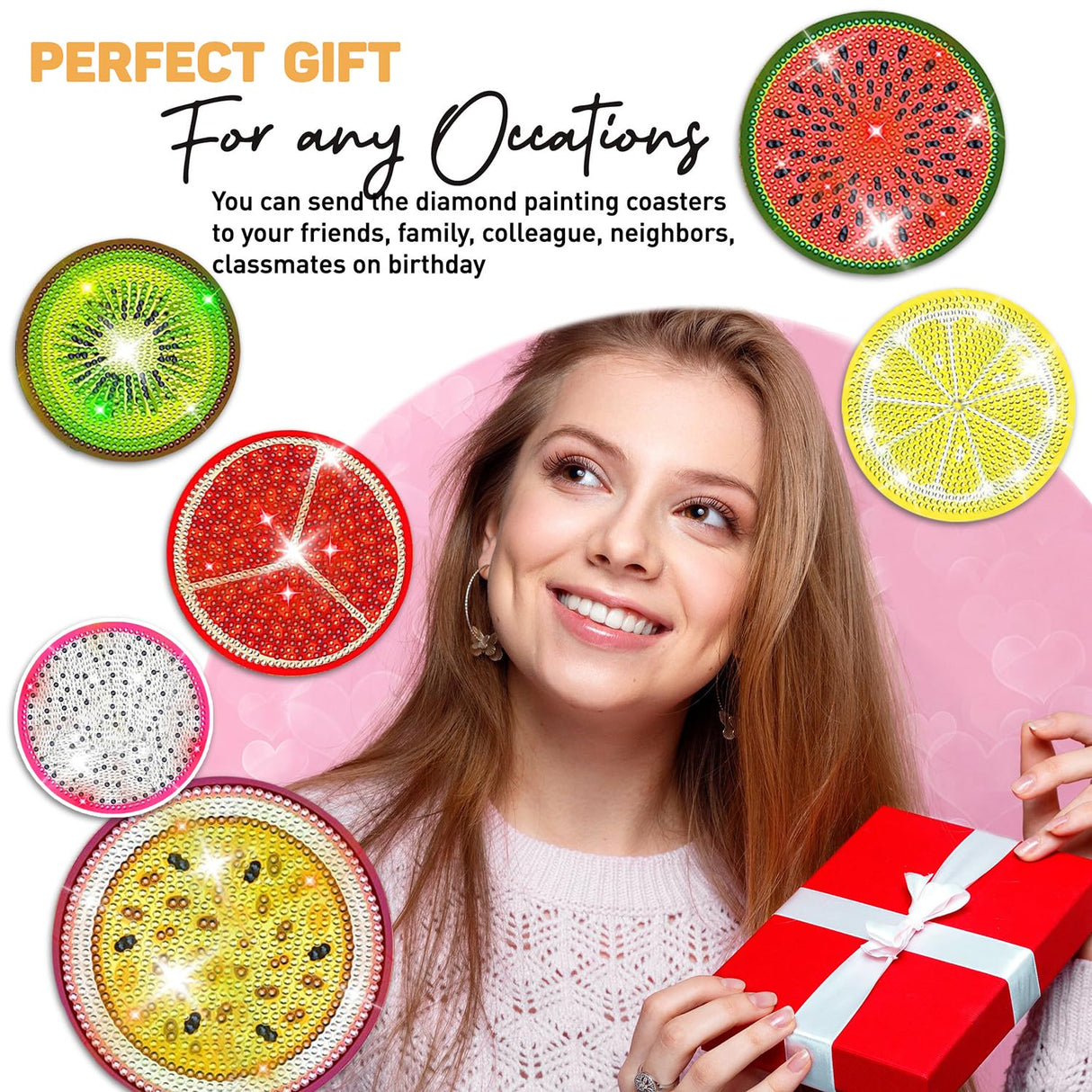 12 pcs Diamond Painting Coasters | Diamond Art Coasters | Fruit Diamond Art Painting | Perfect Art Craft Gift for Fruit Lover, Dad, Mom, Grandparents, Brother, Sister. LGANHAPY