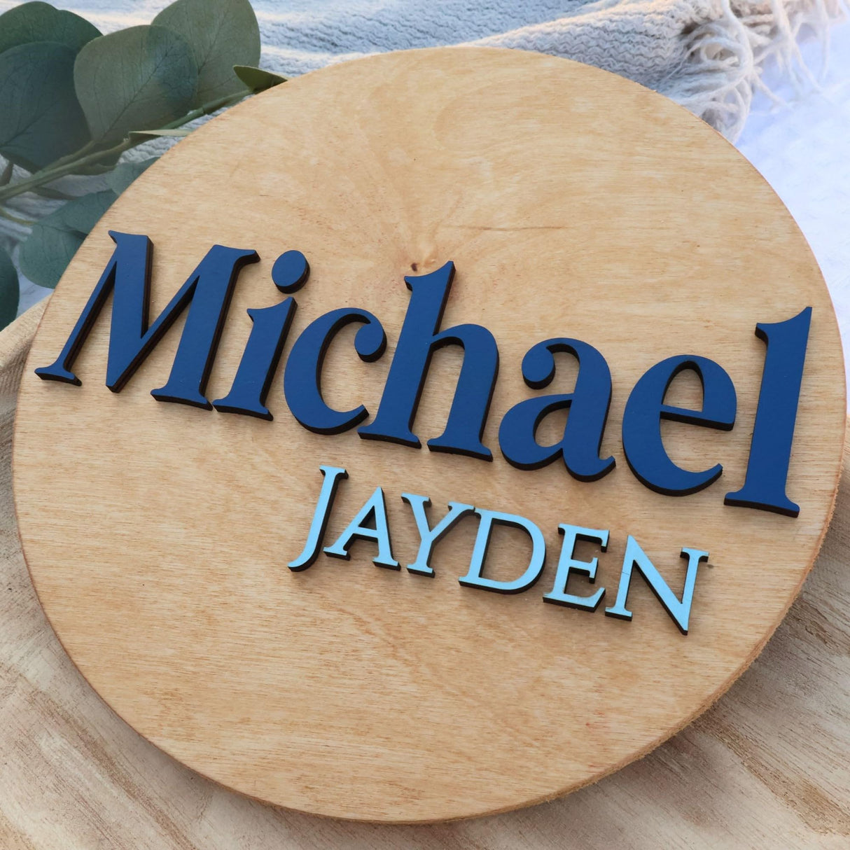 Custom Round Nusery Name Sign, Personalized 3D Baby Name Announcement Sign, Personalized Wooden Wall Plaque, 3D Wall Art for Children & Kids Rooms, Family Name Signs, 30 Colors (Design 9) Obsidian Home Creations