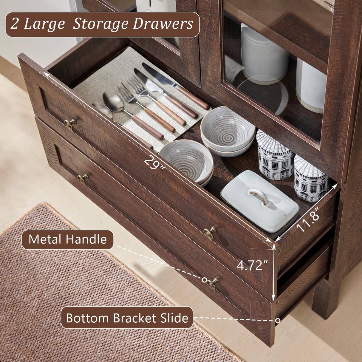 IFGET 71" Tall Arched Kitchen Pantry Cabinet, Wood Kitchens Storage Cabinets with 2 Large Drawers and Adjustable Shelves, Modern Farmhouse Versatile Cupboard for Kitchen, Dining Room, Bathroom, Brown IFGET