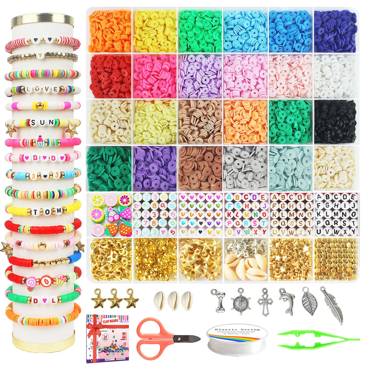 Redtwo 6800 pcs Clay Beads Bracelet Making Kit, Friendship Bracelet Kits Flat Beads for Jewelry Making, Polymer Heishi Set for Bracelet Necklace DIY Crafts Gift for Girls Ages 6-12 Redtwo