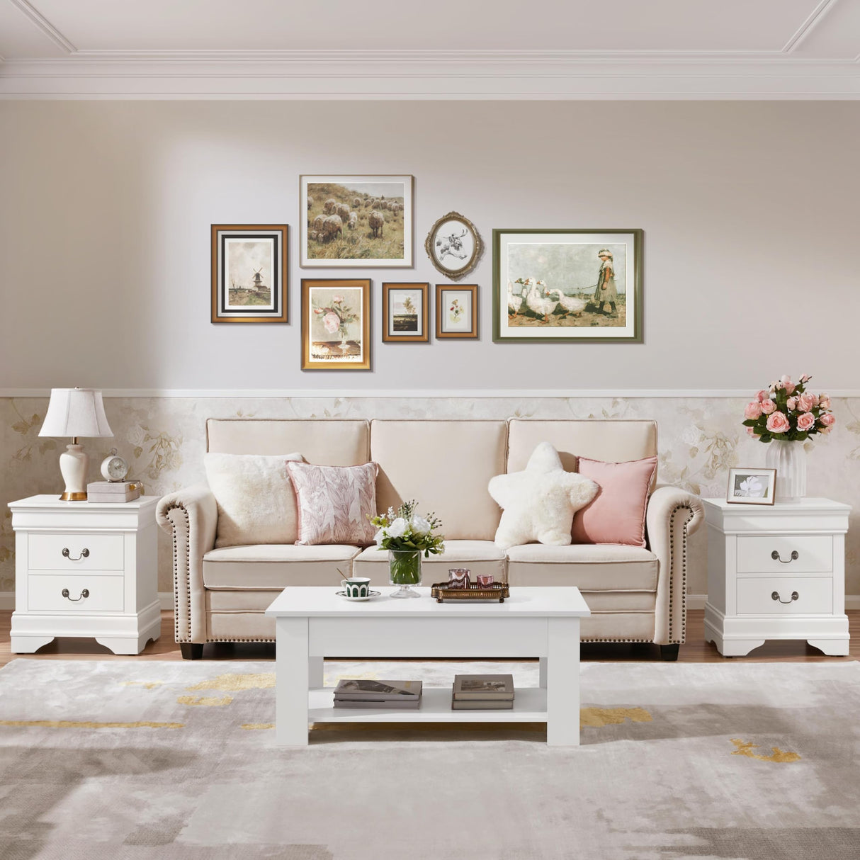 Yaheetech Fully-Assembled Nightstands Set of 2, 2-Drawer Nightstands Large Classic Bedside Tables with Storage, Wooden Painted Storage Cabinet for Bedroom, 21.5″L×16″W×24.5″H, White Yaheetech