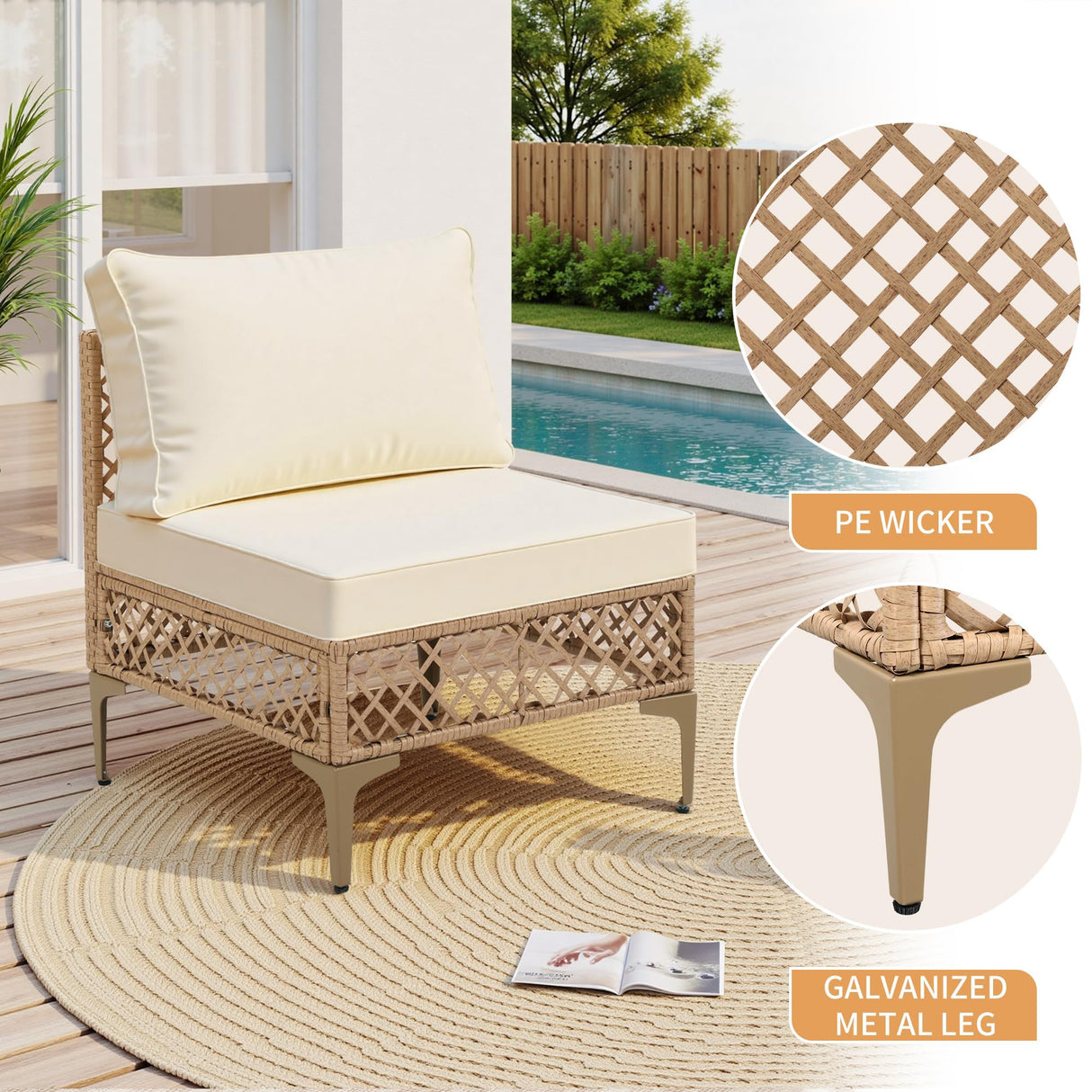 FHFO 7 Piece Outdoor Wicker Patio Furniture Set, Rattan Sectional Sofa Couch, Patio Conversation Set with Cushion & Coffee Table, for Backyard Poolside Porch Garden, Yellow/Beige FHFO