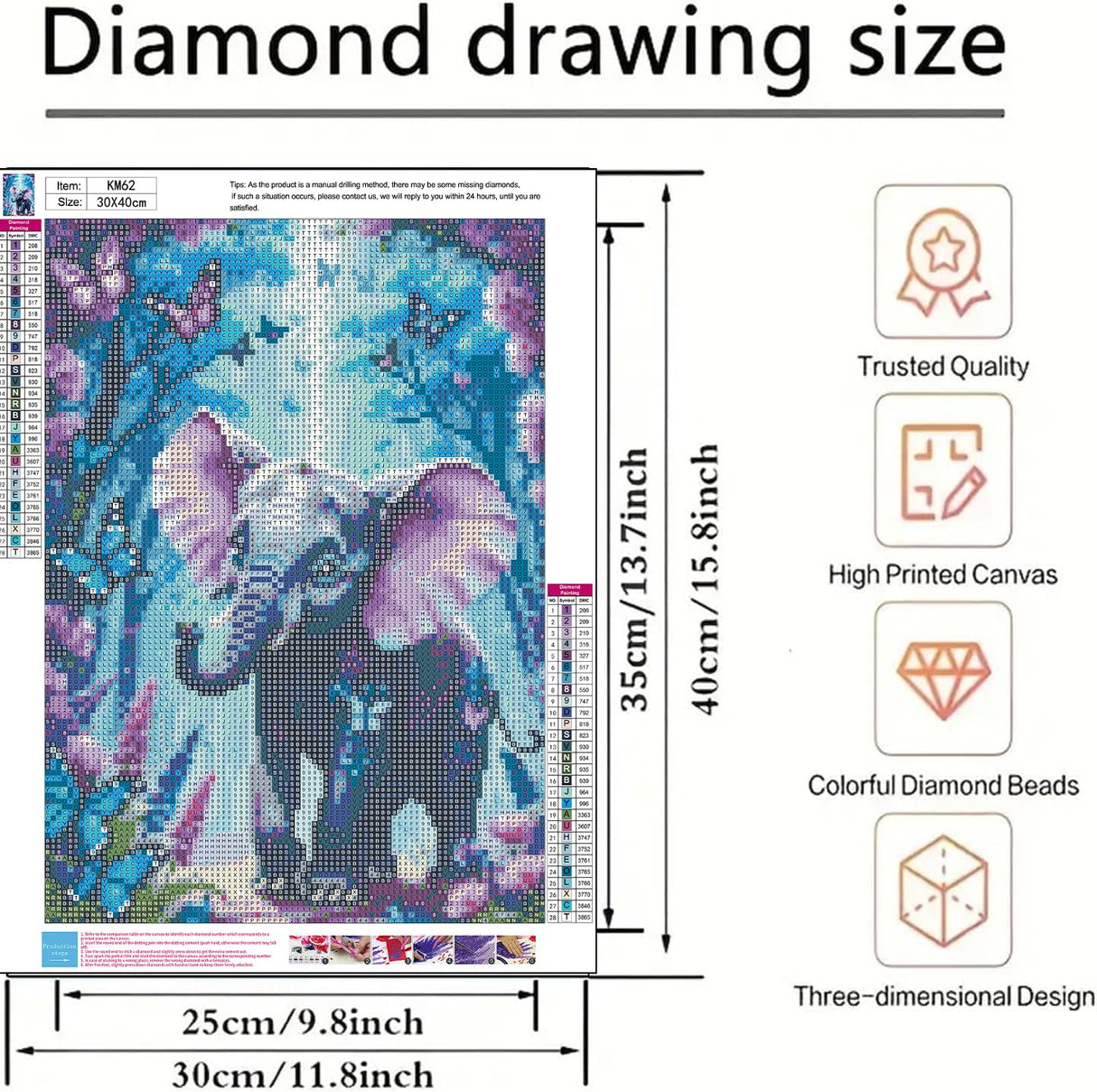 5D Diamond Painting Kits for Adults, Elephant Diamond Art Kits for Adults Beginner, DIY Full Drill Diamond Dot Gem Painting for Home Wall Decor 12x16inch BYGFHLYW