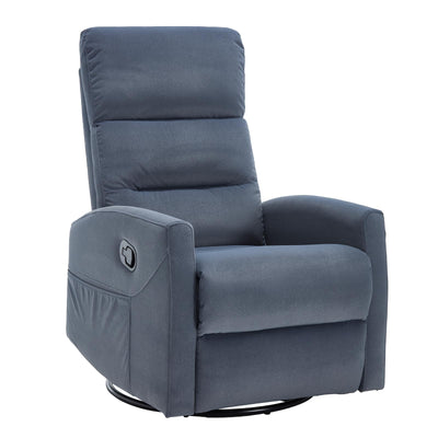 PELUMY Manual Recliner Chair with 360° Swivel & Rocking, Fabric Recliner for Living Room, Bedroom, Nursery, No Tools Assembly, 155° Recline, Compact for Small Spaces(Blue Grey)