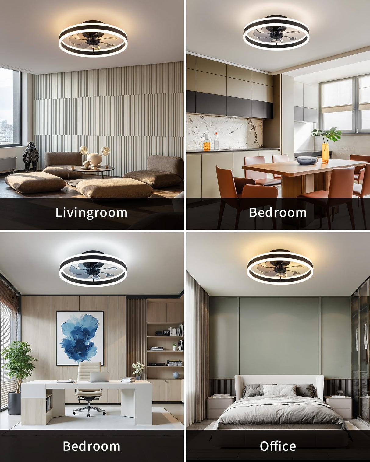 KDG 15.8" Low Profile LED Ceiling Fans with Light, Reversible Flush Mount with Remote and 6 Winds Speeds Fan Lighting, 3 Colors Dimmable for Bedroom, Living Room, Kids, Dinning Room, Kitchen (Black) KDG