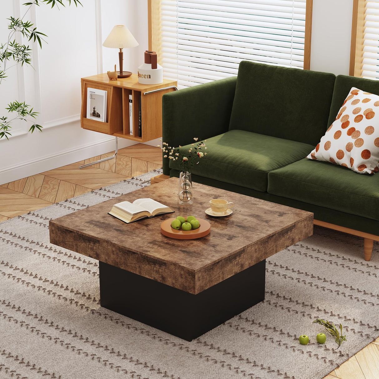 LIVEHOM Square Coffee Table, Wooden Engineered Wood Look Center Tables with Thick Base, Center Accent Table for Living Room LIVEHOM