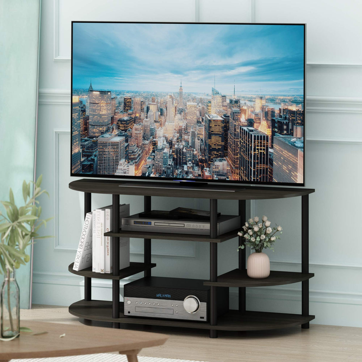 Furinno JAYA Simple Design Corner TV Stand, Espresso/Black Furinno