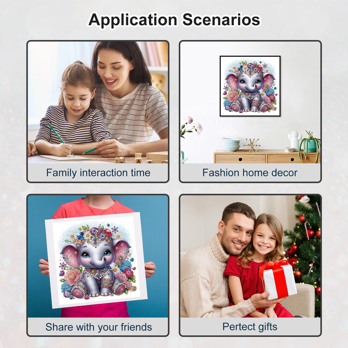 WSLWXSHM 5D Special Shape Diamond Art Kits for Beginners, Diamond Painting Kits for Adults Elephant, Crystal Rhinestones Diamond Painting for Home Wall Decoration Gift 12×12inch/30×30cm, Animal WSLWXSHM