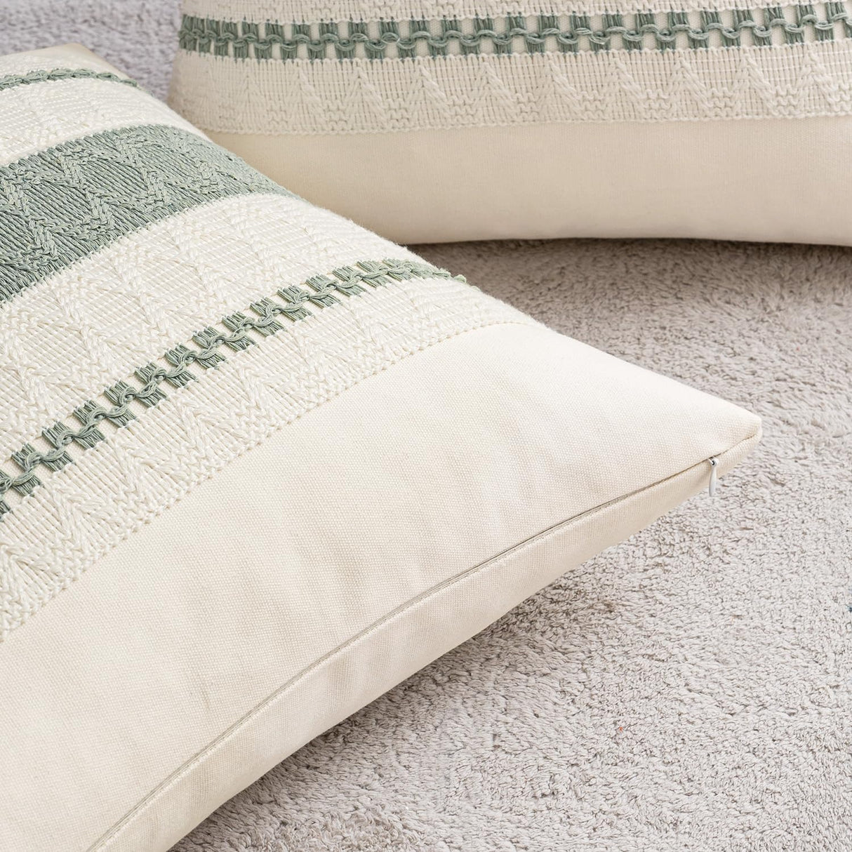 Woaboy Set of 2 Decorative Pillow Covers Boho Farmhouse Couch Throw Pillows Modern Cotton Cushion Covers Macrame Woven Spring Home Decor for Bed Sofa Chair 18x18 Inch Sage Green Woaboy