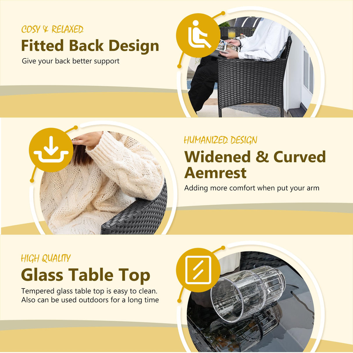 Devoko Outdoor Patio Loveseat Modern Rattan 2-Seat Patio Conversation Set with Cushions & Built-in Coffee Table Porch Furniture for Garden Lawn Backyard (Beige) Devoko