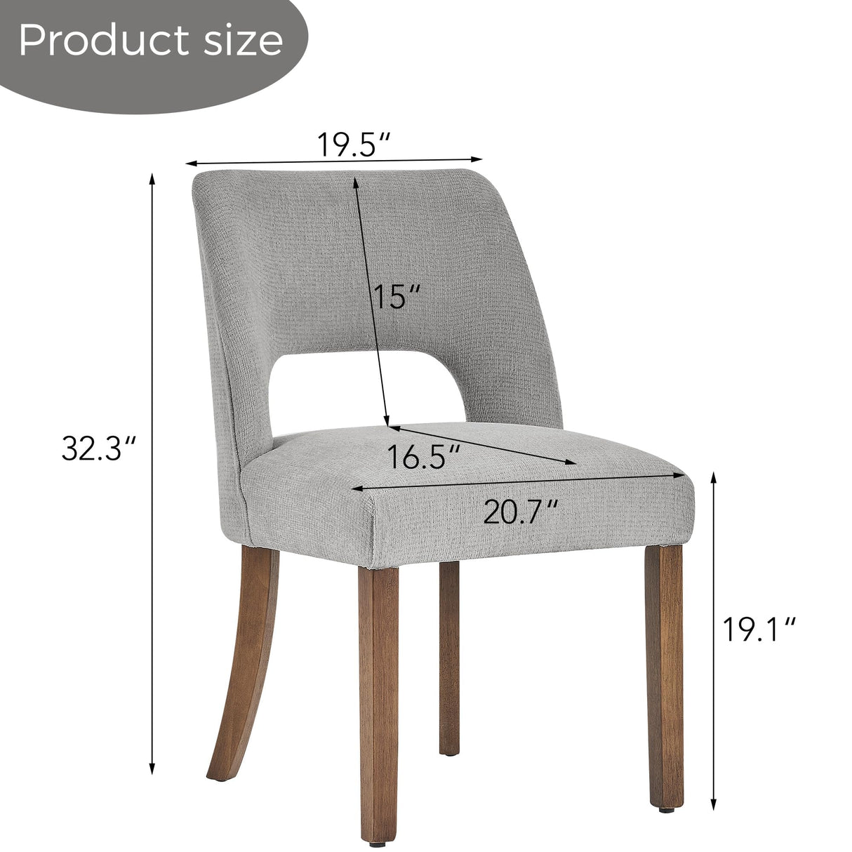 VKNOW Wooden Dining Chairs Set of 4, Modern Fabric Upholstered Dining Room Chair Kitchen Chairs, Farmhouse Dinner Chair for Kitchen Dining Room, Grey VKNOW