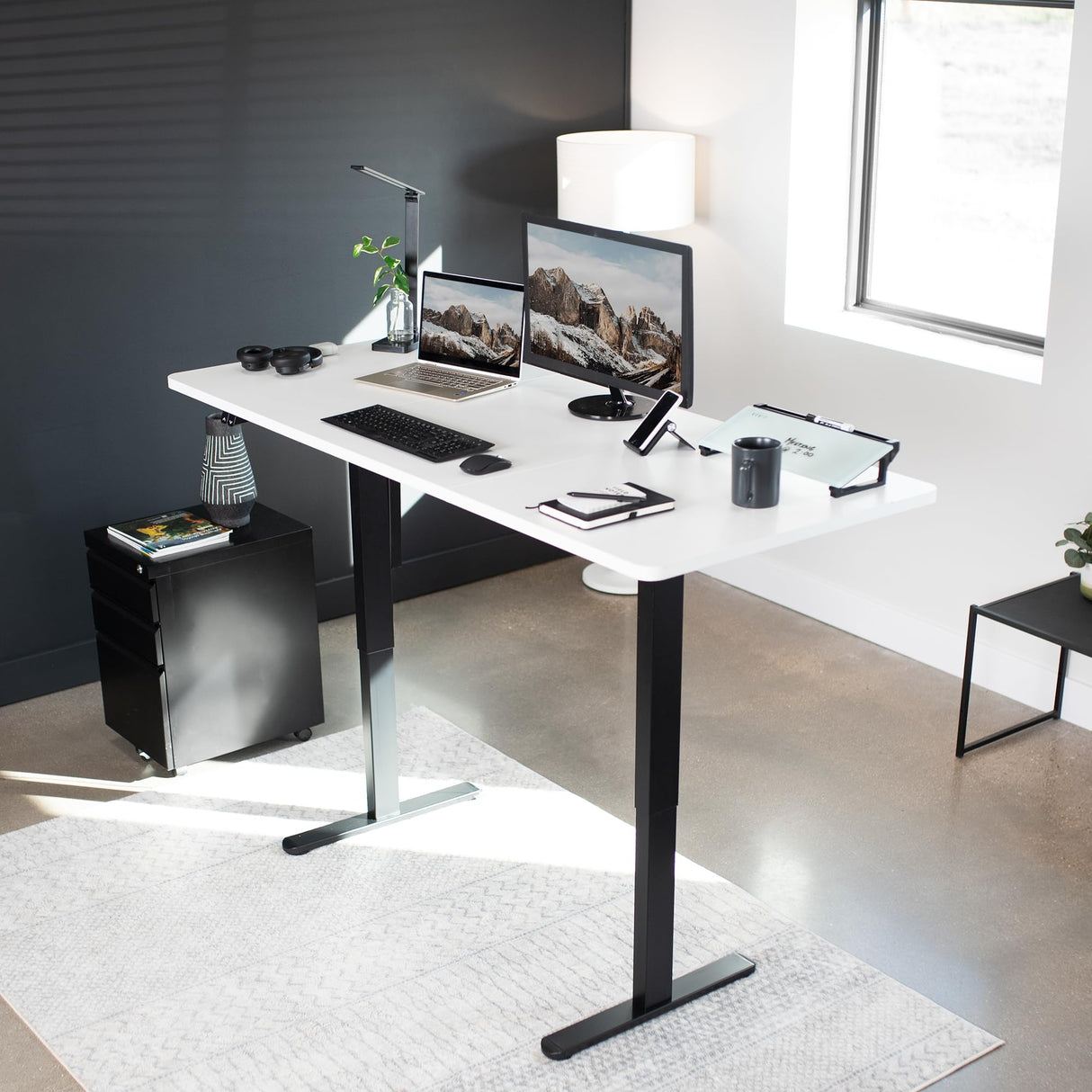 VIVO Electric Height Adjustable 71 x 30 inch Stand Up Desk, Active Workstation with White Table Top, Black Frame, 2 Button Controller, DESK-KIT-0B7W VIVO