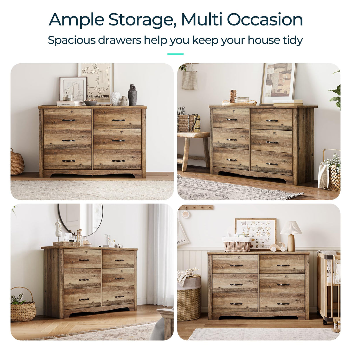 LINSY HOME 6 Drawers Dresser for Bedroom, Wood Bedroom Dresser Modern Drawer Chest, 6 Chest of Drawer, Tall Dresser for Closet, Dressers Organizer for Living Room, Closet, Hallway, Nursery LINSY HOME