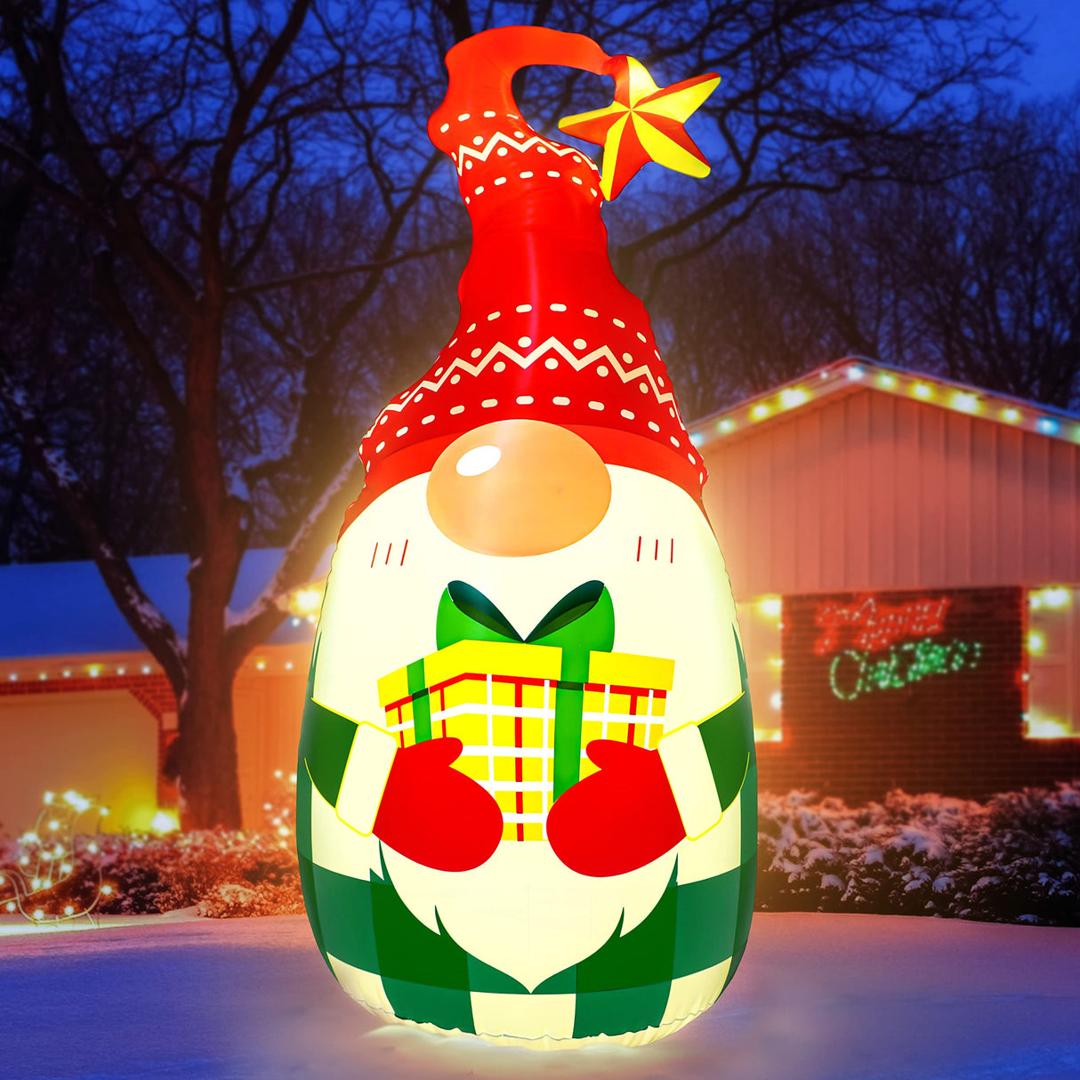 5Ft Lighted Outdoor Christmas Decorations Inflatables - Blow Up Gnome Tumbler Xmas/Winter Holiday/Happy New Year 2025 Display Indoor Party Decor Supplies Renbuzhu