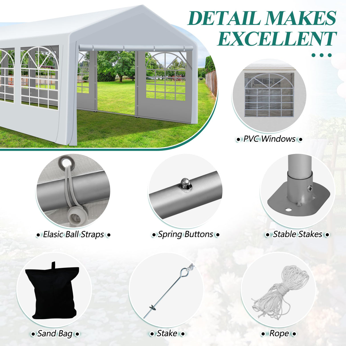 GARTOO 20' x 40' Heavy Duty Party Tent - Outdoor Wedding Gazebo Event Shelter Canopy with Removable Sidewall & 4 Sand Bags for Outdoor Event, Wedding, Birthday Party GARTOO