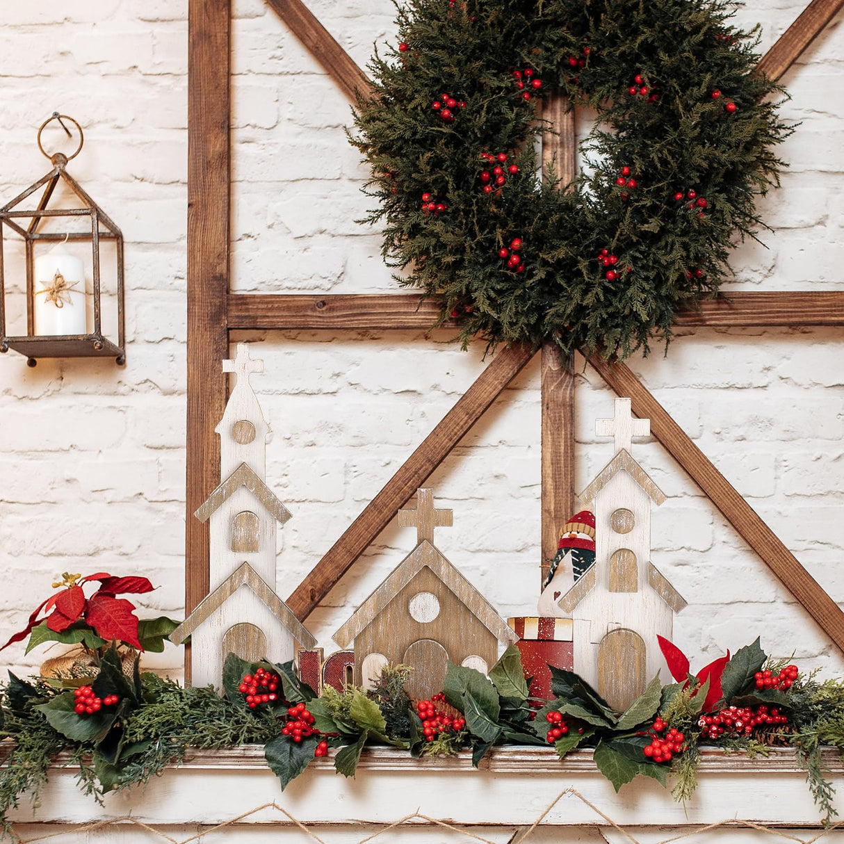 Cinnvoice 3 Pcs Christmas Rustic Wooden Churches Tabletop Decoration Farmhouse Wooden Churches Sign Desk Shelf Ornaments Xmas Wooden Centerpieces Decor for Table Top Fireplace Home Tiered Tray Decor Cinnvoice