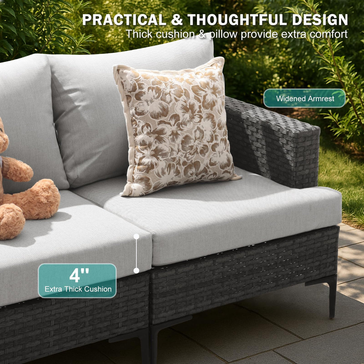 WELYAS 10 Piece Luxury Patio Furniture Set with 44" Fire Pit Table All Weather Outdoor Sectional with Thick Cushions Wicker Patio Conversation Set for Backyard, Deck, Garden WELYAS